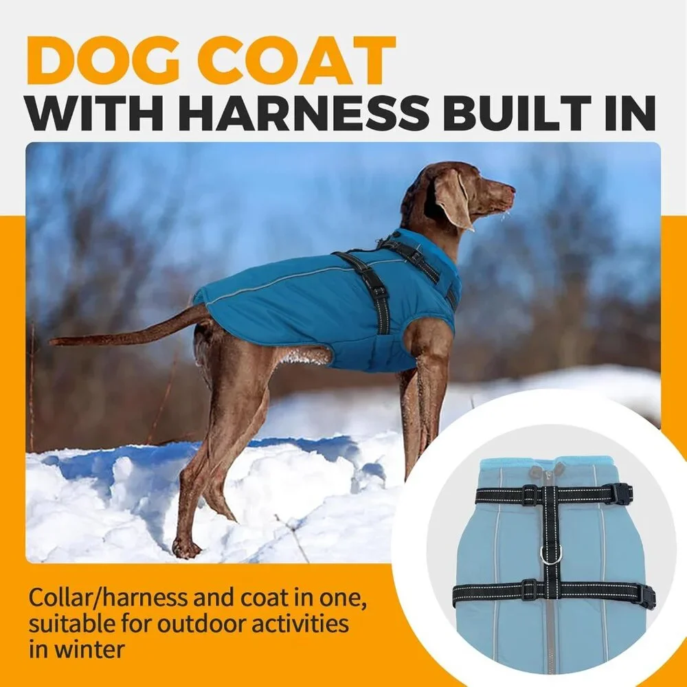 Waterproof Dog Jacket with Harness Built in Warm Dog Winter Coat